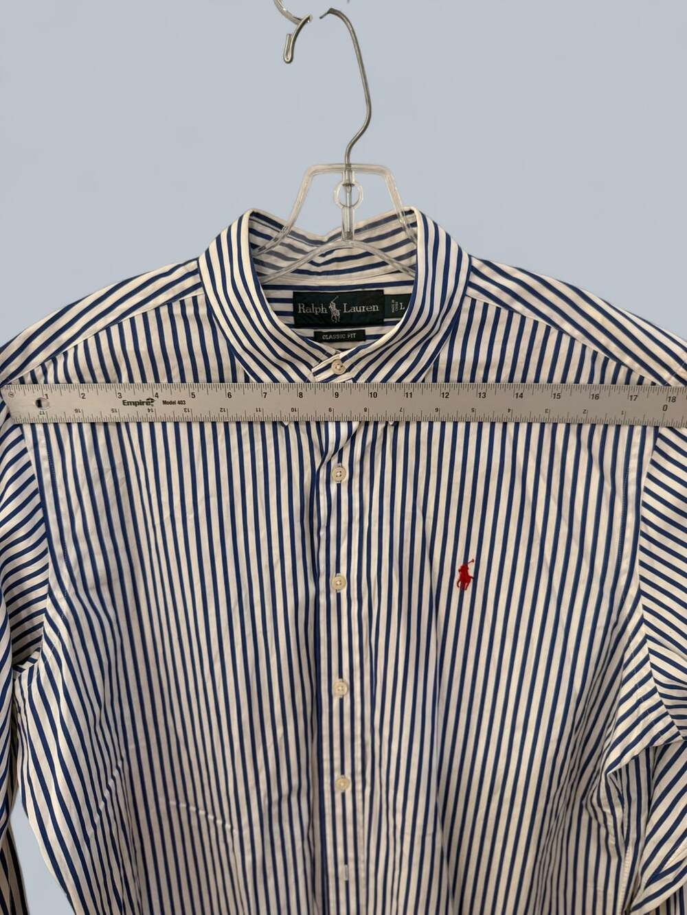 Ralph Lauren Men's Classic Fit Blue and White Striped Long-Sleeve Button-Down Sh - Picture 11 of 11